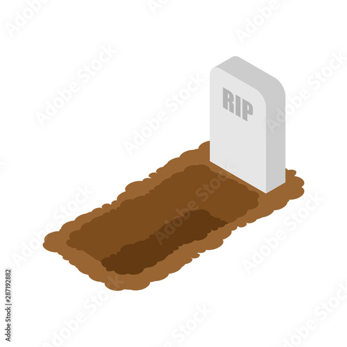 Open grave isolated. Stone tombstone stands. vector illustration