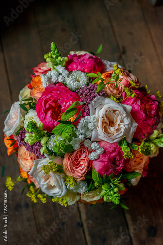 the most beautiful flowers, magnificent bouquets of flowers on the leg in the interior of the restaurant for a festive floristry store or wedding salon for the bride or groom, a bridal bouquet, butane