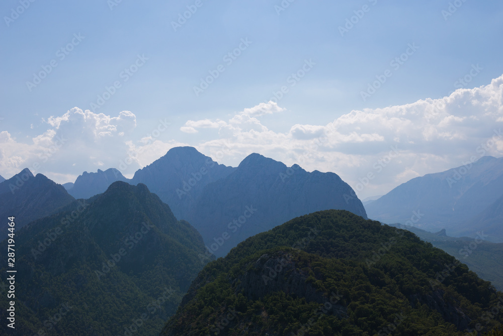 blue mountains and sky in Turkey Antalya funicular cableway ropeway