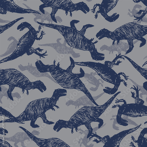 Vector dinosaur bigger meat eaters sketch repeat pattern. Perfect for textile, giftwrap and wallpaper.