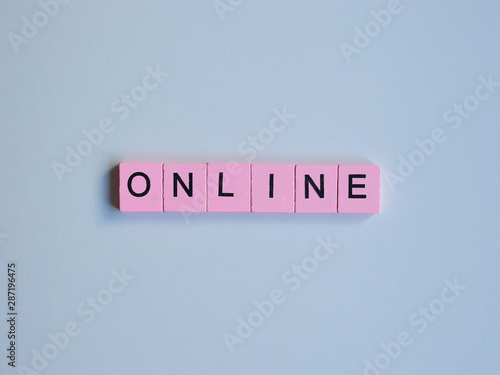 Online word wooden cubes on a white background