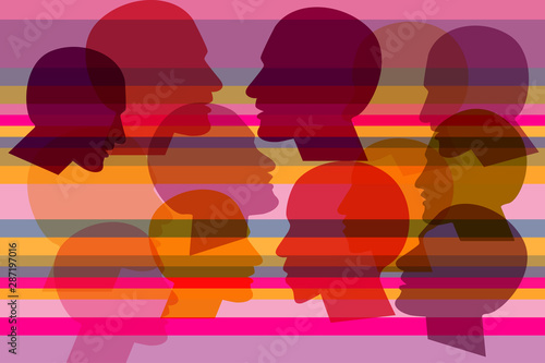Human profile head in dialogue.