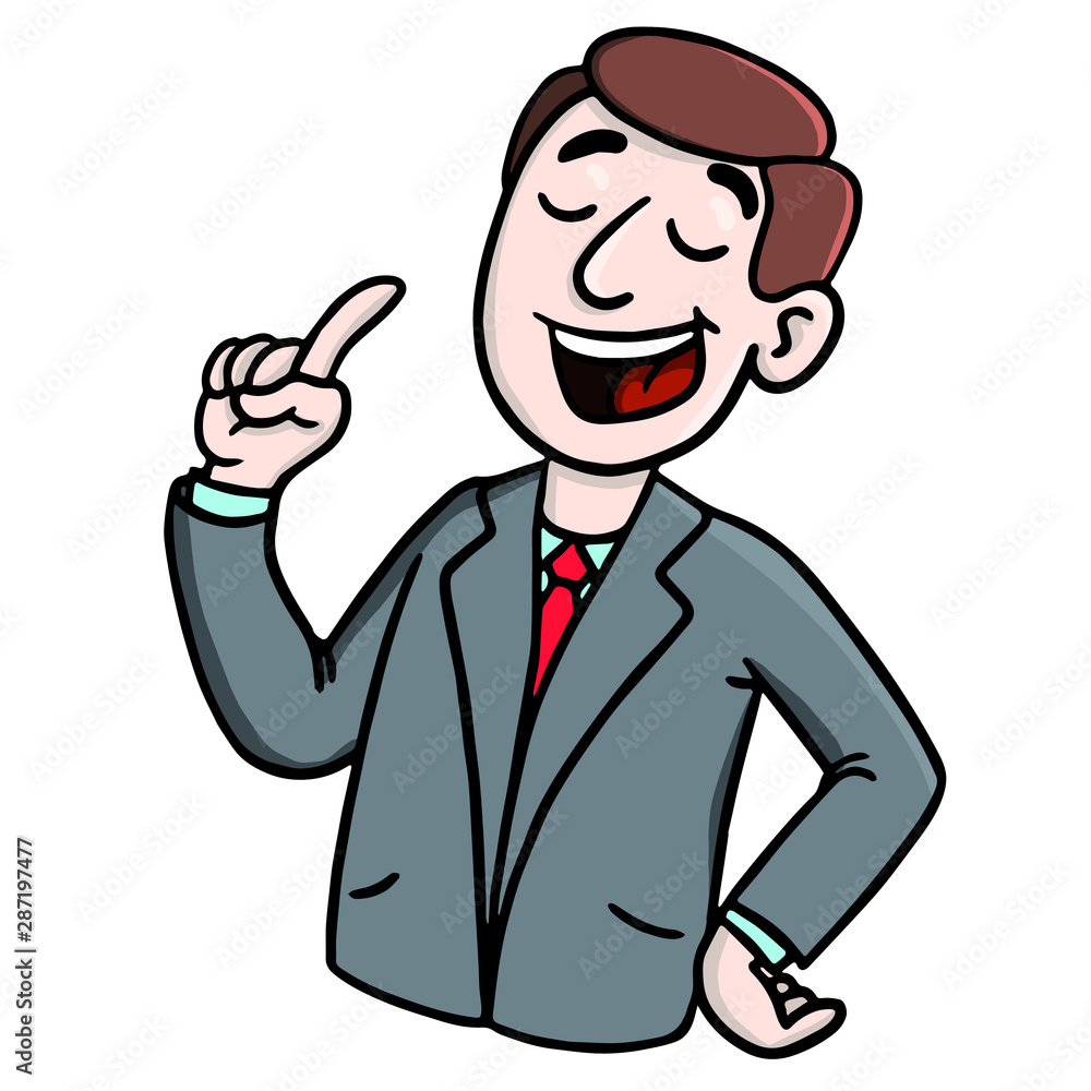 businessman who raises his finger know-it-all and explains something. Suit, need hair, comic. businessman who raises his finger know-it-all and explains something. Suit, need hair, comic.