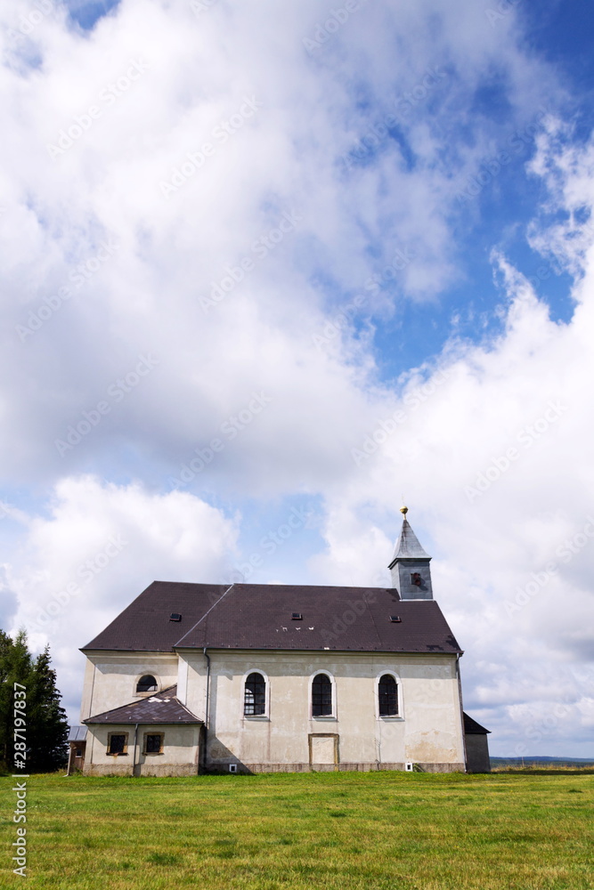 Classicist Church of Holy Trinity from 1783 in Maly Haj, Hora Svate Kateriny town, Most district, Usti nad Labem region, Krusne hory, Czech Republic