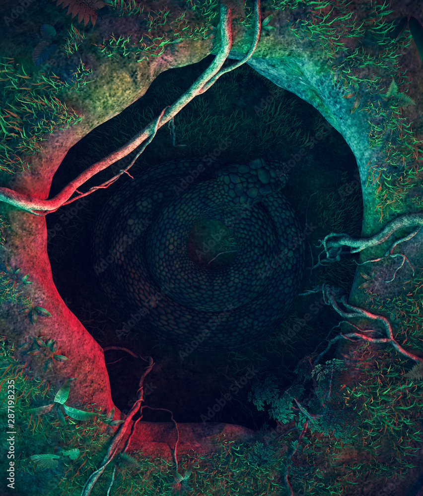 Don't wake the giant,Giant snake in the hole on the ground,3d