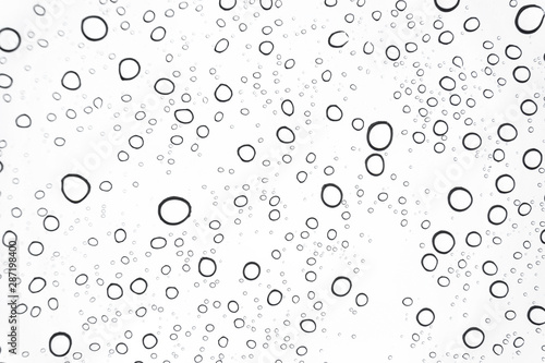 Rain drops on glasses surface background./Natural pattern of raindrops on white background.