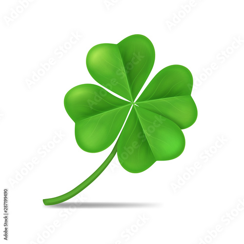 Realistic 3d Detailed Green Shamrock Leaf. Vector