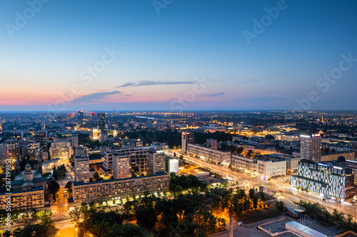 Warsaw City Evening Aerial View Cityscape