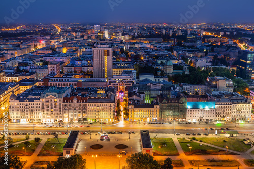 Warsaw Cityscape At Night In Poland