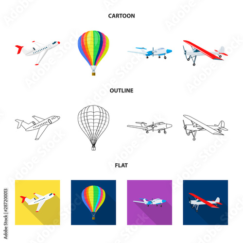 Vector design of plane and transport symbol. Collection of plane and sky stock symbol for web.