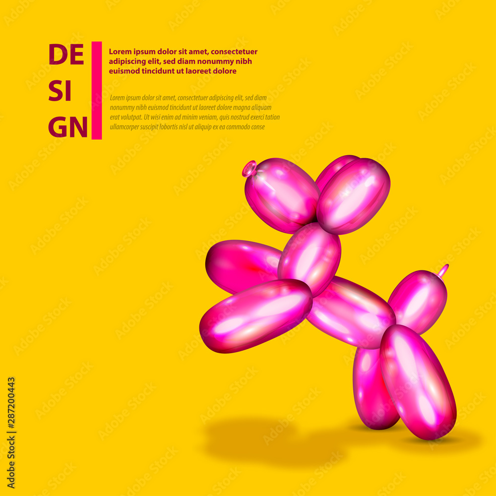 Fototapeta premium Air balloon dog. 3d realistic cute rubber toy.