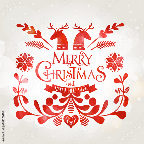 Buon Natale e felice anno nuovo in stile nordico rosso