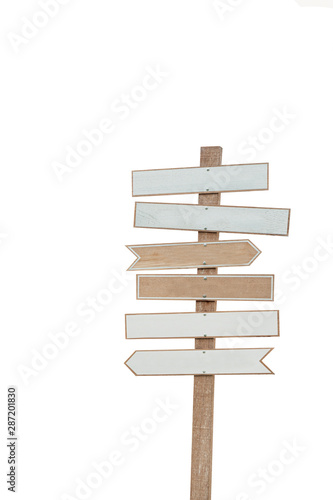 Blank or empty, clear isolated wooden planks or signboards on white background.