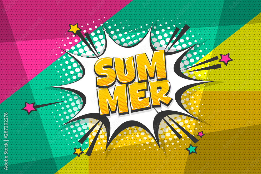 Summer comic text speech bubble pop art Summer comic text speech bubble pop art