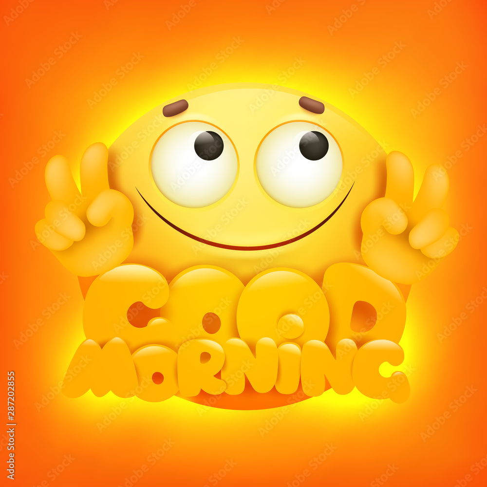 Good morning concept card with yellow smile emoji character Stock ...