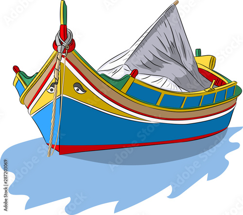 Malta. Multi-colored fishing boat Luzzu.