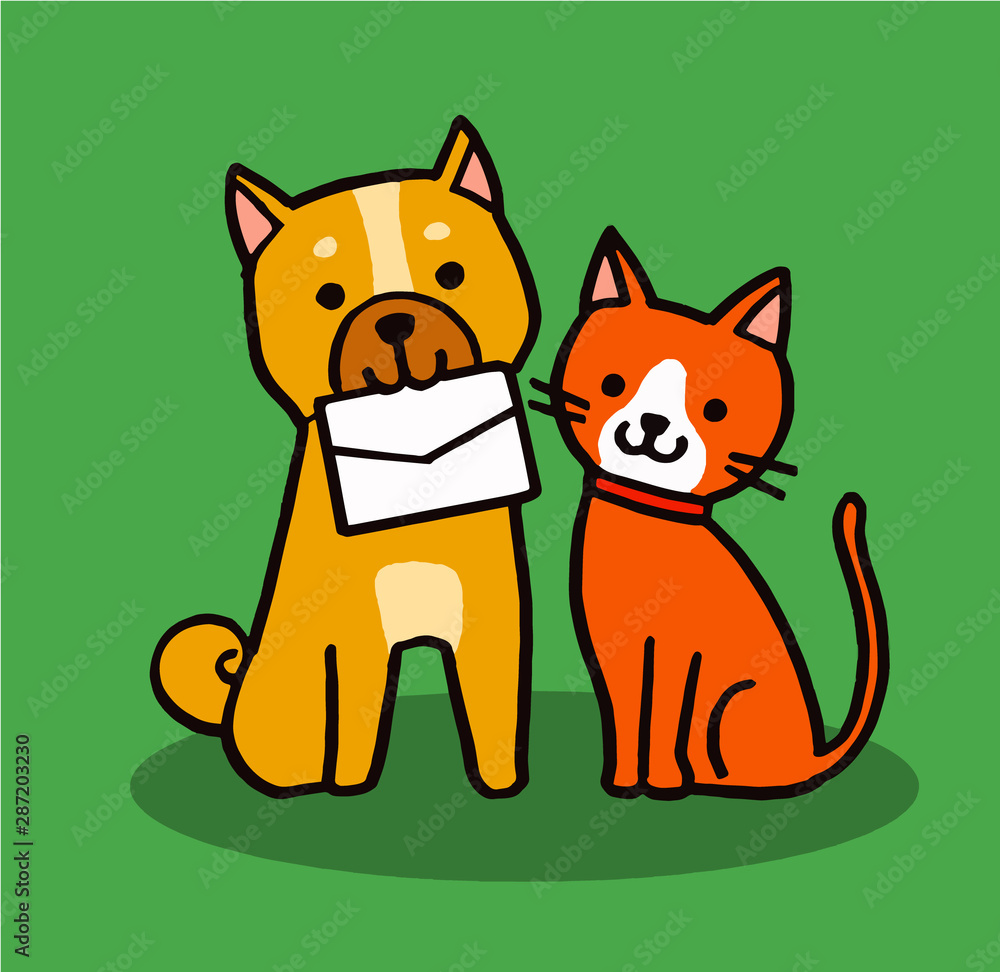 手紙を咥える犬と猫