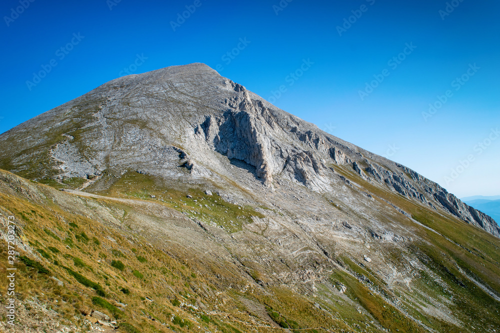 Fototapeta premium Path between Vihren hut and Vihren peak in Pirin national park, near Bansko, Bulgaria