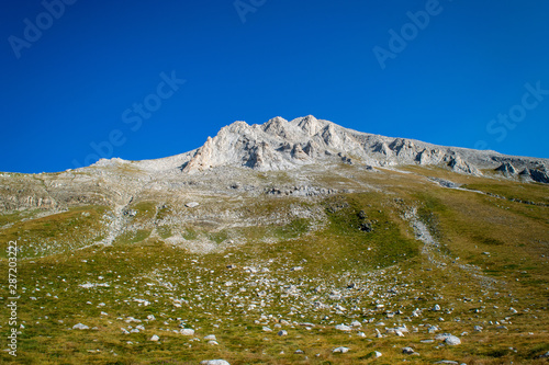 Path between Vihren hut and Vihren peak in Pirin national park, near Bansko, Bulgaria