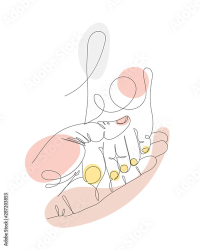 Nude females leg line drawing illustration on a white background. Woman's foot with painted nails one line drawing in a hand on white isolated background for store, banner and business card. 