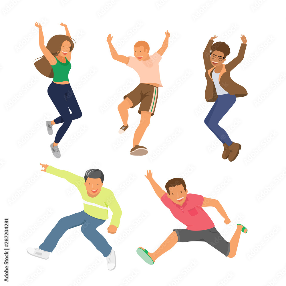 Vector set of happy people jumping isolated