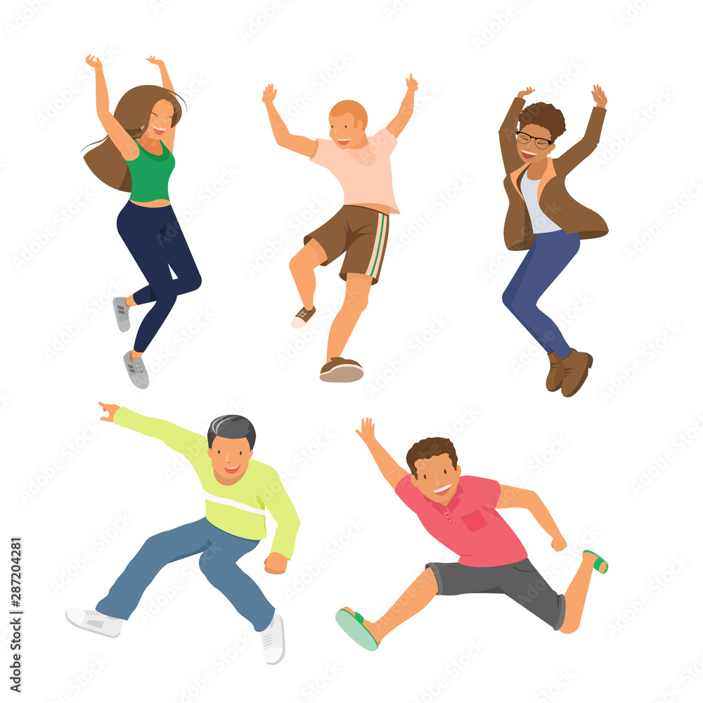Vector set of happy people jumping isolated Vector set of happy people jumping isolated