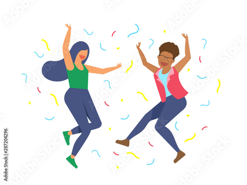 Girls Dancing celebrating, best friend, vector illustration