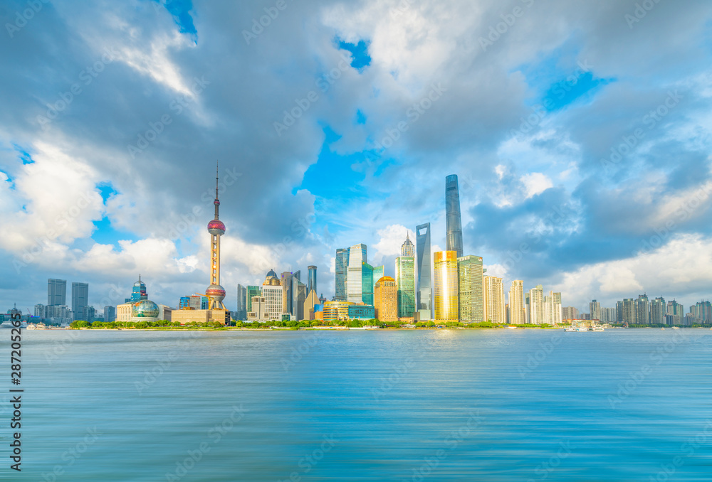 The Bund and Lujiazui's Cityscape on the Huangpu River in Shanghai, China