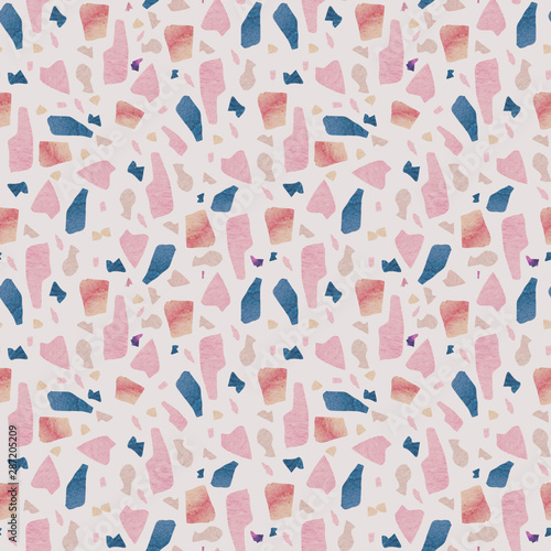 Watercolor abstract pastel colored terrazzo seamless pattern - wrapping paper, textiles, wallpaper