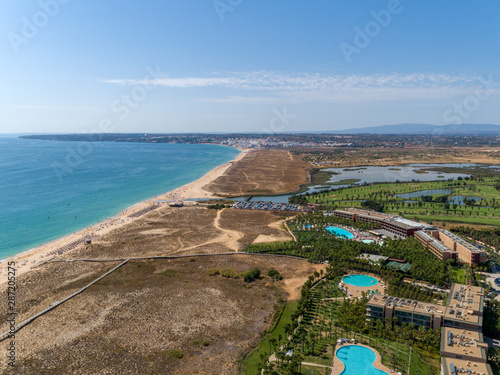 Aerial seascape of Salgados beach in Albufeira, Algarve.