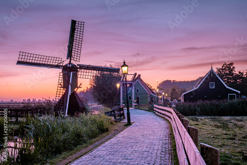 Obraz na plátně Zaanse Schans windmill village in the Netherlands, zaanse schans is a small wood
