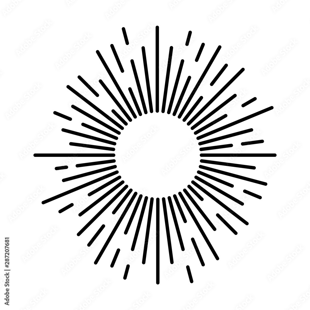 Sunbeam lines. Drawn hand motion starburst or fireworks explosion with beam rays and sparks for logo design vintage vector illustration - obrazy, fototapety, plakaty 