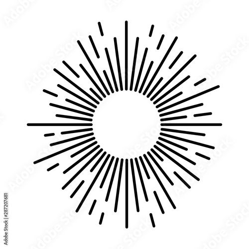 Sunbeam lines. Drawn hand motion starburst or fireworks explosion with beam rays and sparks for logo design vintage vector illustration