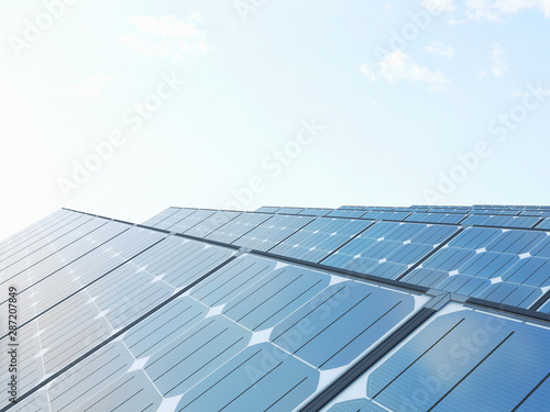 Solar panels with sky and clouds