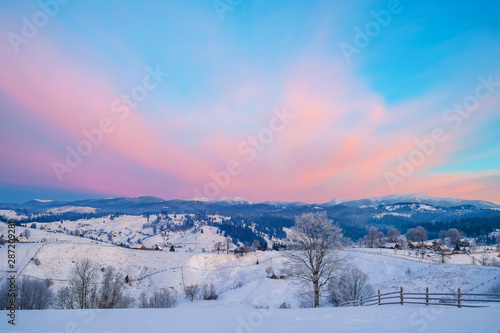 winter landscape. mountains on horizon  covered with snow © ver0nicka