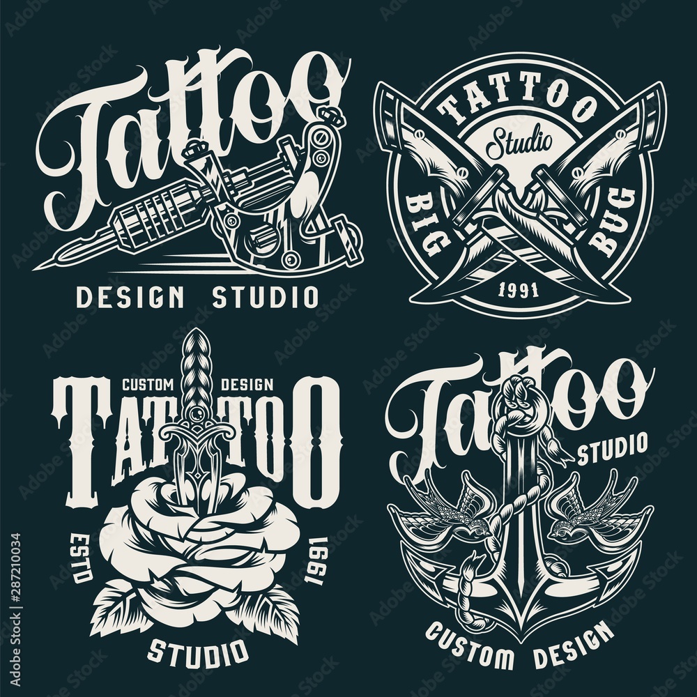 Fototapeta premium Vintage tattoo studio badges