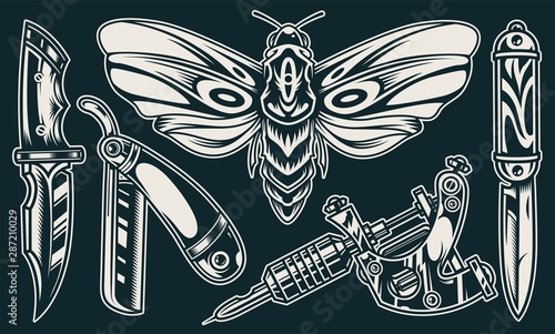Vintage elegant flash tattoos composition