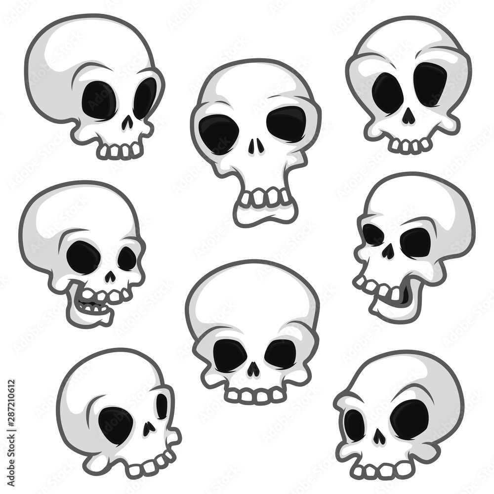 Set of eight skulls with different emotions Set of eight skulls with different emotions