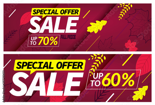 Autumn sale special offer set. Season discount vector banner