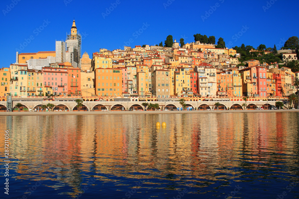 Old town of menton with its beautiful colorful facades, France