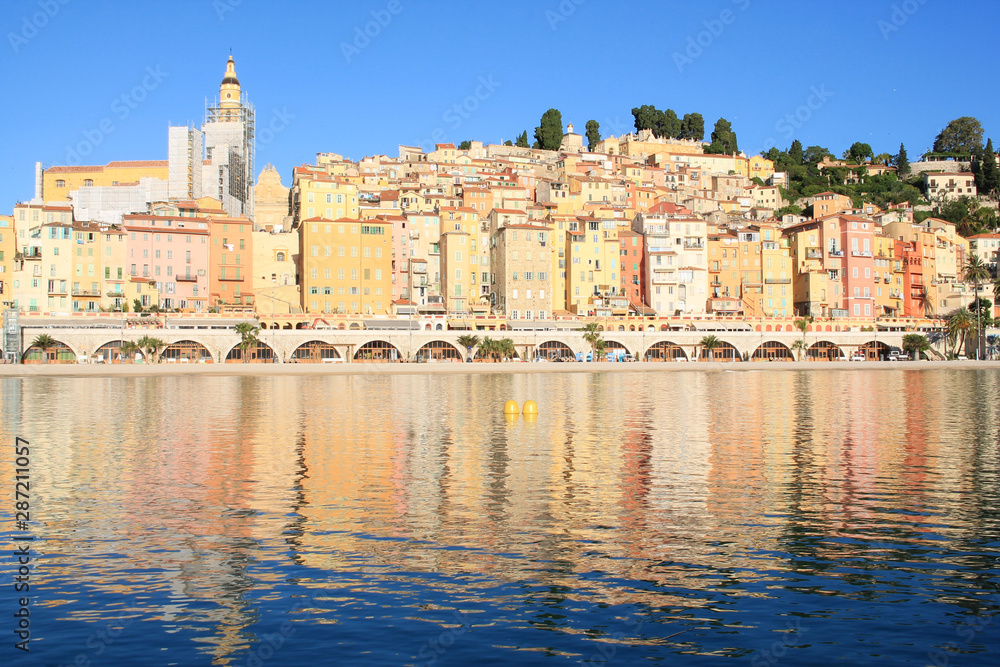 Old town of menton with its beautiful colorful facades, France