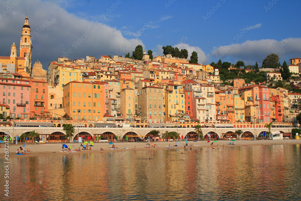 Old town of menton with its beautiful colorful facades, France