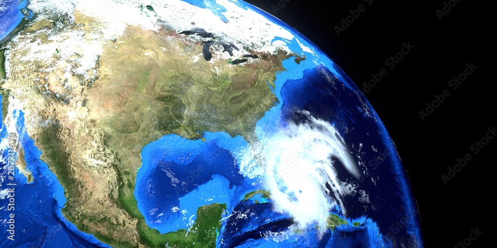 Hurricane Dorian Extremely Detailed and realistic high resolution 3D illustration. Shot from Space. Elements of this image are furnished by NASA.