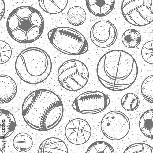 Vector monochrome sport balls seamless pattern or background