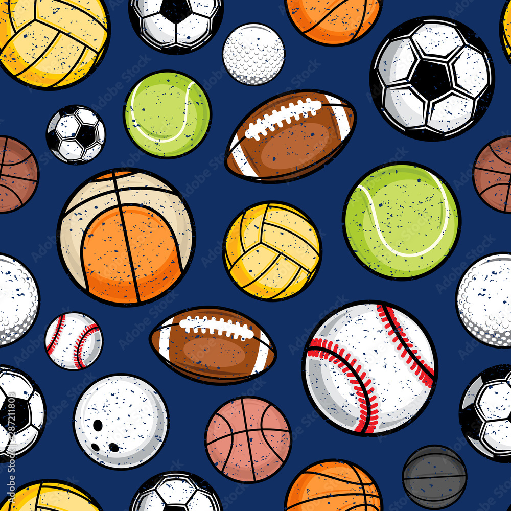 Vector colorful sport balls seamless pattern or background