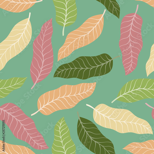 Tropical background with palm leaves. Seamless floral pattern. Summer vector illustration. Flat jungle print