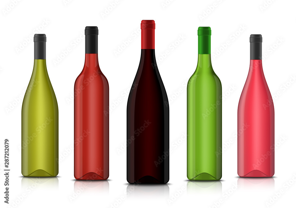 Vector realistic 3d wine blank bottle mockups Vector realistic 3d wine blank bottle mockups