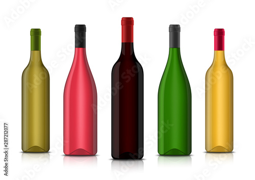 Vector realistic 3d wine blank bottle mockups