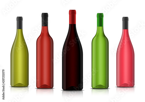 Vector realistic 3d wine blank bottle mockups