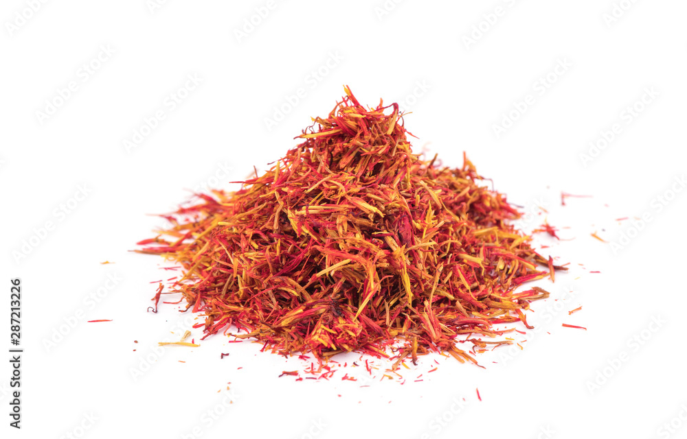 Dried saffron spice isolated on white background. Dried saffron spice isolated on white background.
